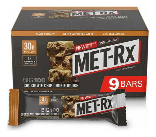 9x Barras 30g Proteína Met-rx Chocolate Chip Cookie Dough