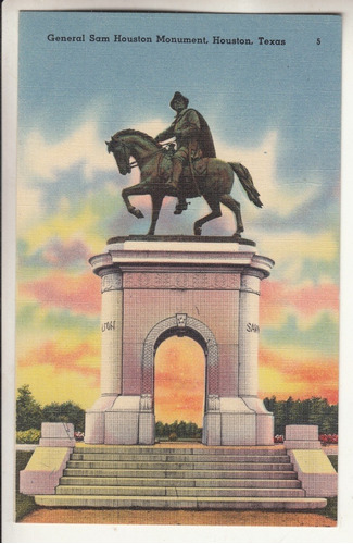 Antigua Postal Monumento Del General Sam Houston Texas Usa