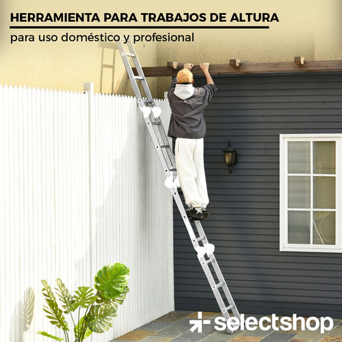 Escalera 12 Peldaños Andamio Multiposiciones Plegable 3.35m Color Plateado SelectShop HR9C5