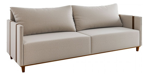 Sofá 3 Lugares Living Linho Bronze Durango - Viero Móveis Cor Bege