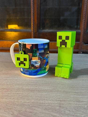 Minecraft Figura Muñeco 3d Juguete Articulado Creeper + Taza