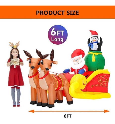 Imagen 4 de 5 de Decoracion P/ Navidad Trineo Santa Inflable C/ Luz
