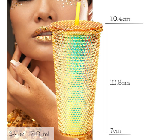 Vaso Texturizado Con Tapa Y Popote Vaso Doble Pared De 700ml Rosa Sirena