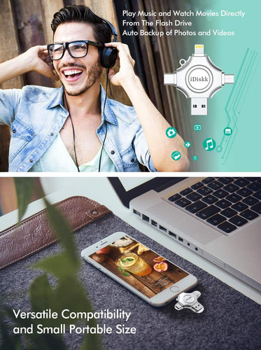 Unidad Flash Idiskk Photo Stick, Conectores 4 En 1, 128 Gb