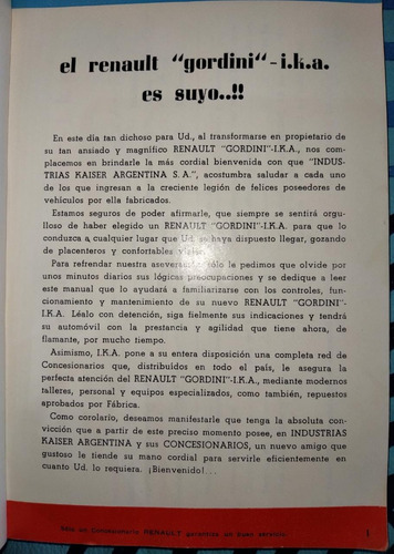 Renault Gordini - Manual Del Usuario. Excelente Estado (Usado)
