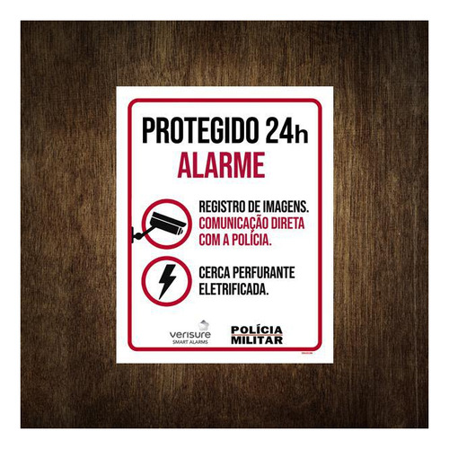 Placa De Segurança - Protegido 24h Alarme Polícia (18x23)