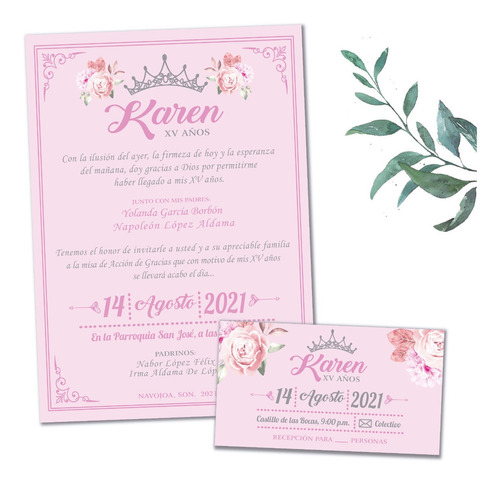 50 Invitaciones Xv Años + 50 Pases + Envío Gratis + Regalo