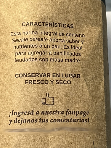 Harina Centeno Integral Organica Campo Claro 1kg