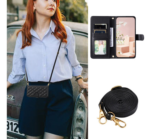 Funda De Piel Tipo Cartera Lanyard Cards Slot For Samsung