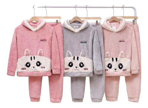 Pijama De Polar De Gatito Con Capucha Para Invierno