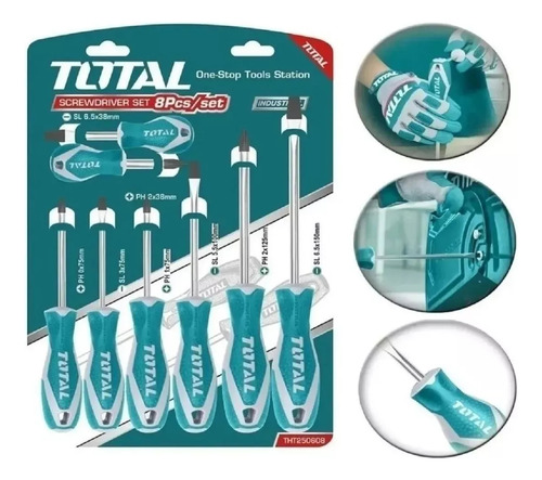 Set Juego De Destornilladores Industrial Imantado Total 8pzs