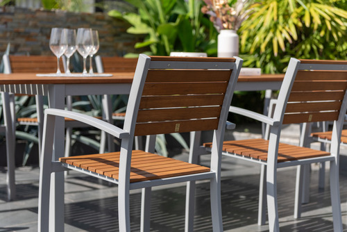 Comedor Extensible De Jardin Barcelona De Madera 8 Sillas Estructura Gris