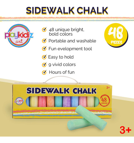 Sidewalk Chalk Playkidz, 48 Piezas, Con Funda De Transporte