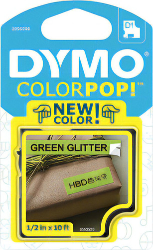 Fita Dymo D1 Verde Glitter Letra Preta 12mm