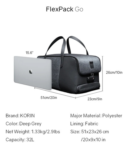 Bolsa Porta Terno Premium Executiva Korin Flexpack Go 36l K2-i Antifurto Com Cabo De Aço Cor Preto Liso
