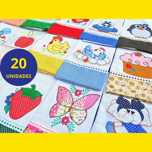 Pano De Prato Bordado Aplicado Grande - Kit 20 Unidades