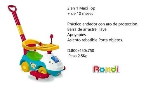 Andador Bebes 2 En 1 Con Barra De Arrastre Maxi Top Rondi
