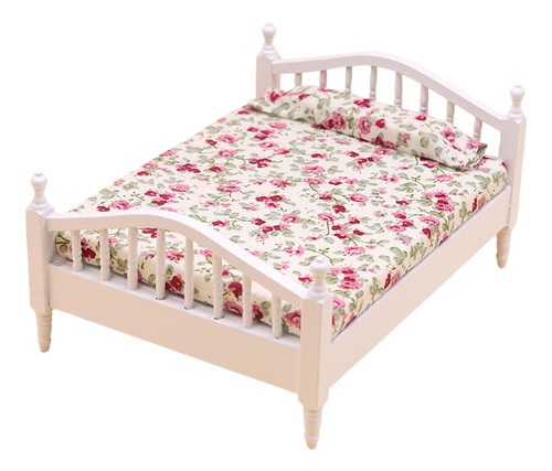1/12 Casa De Muñecas Cama En Miniatura Diy Y Rosa