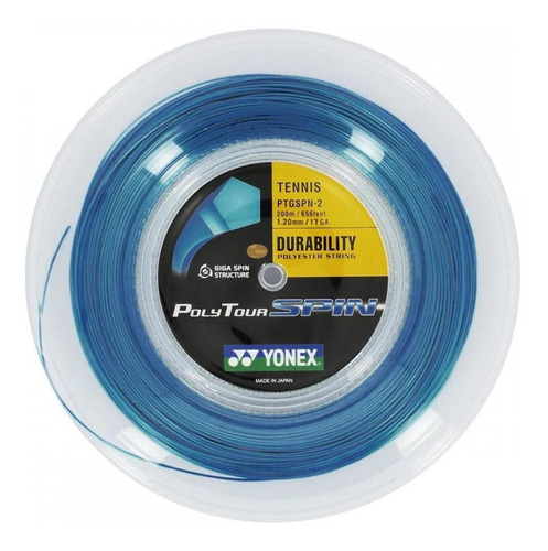 Cuerda De Tenis Yonex Poly Tour Spin 17l/1.20mm Azul 200 Mts