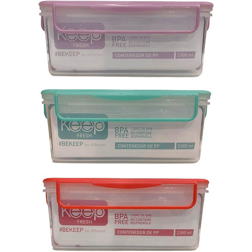 Hermetico Cuadrado Pp Libre Bpa Colores 1400ml Keep