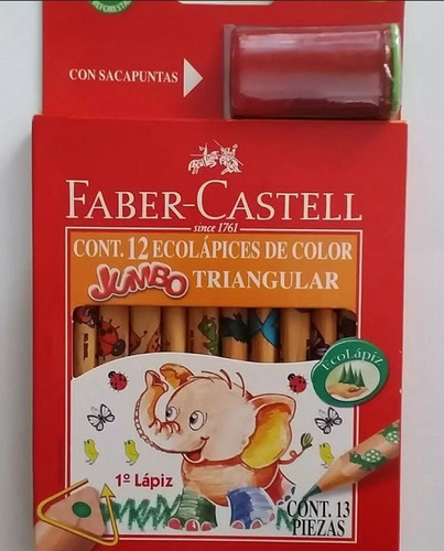 Colores Faber- Castell 12 Ecolápices Triangular Y Sacapuntas