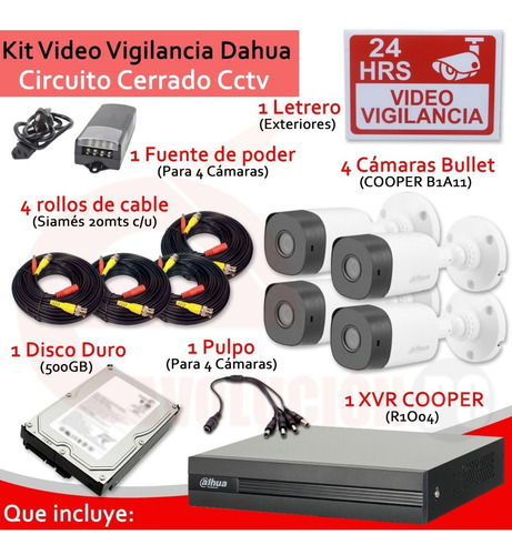 Imagen 5 de 9 de Kit Videovigilancia Dahua 4 Camaras 1mp + Hdd 500gb Frt