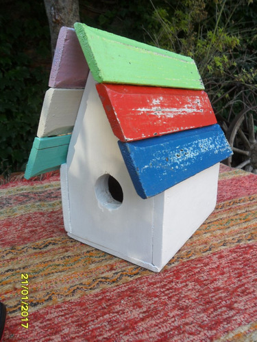Casa Casita Pájaro En Maderas Recicladas, Para Decoración Gg