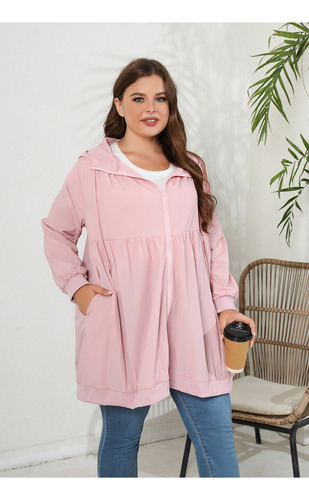 Chamarra Mujer Talla Grande Con Capucha Antisol Pura Color