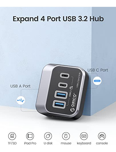 Hub Usb Orico De 10 Gbps Con 2 Puertos Usb A Y 2 Puertos Usb