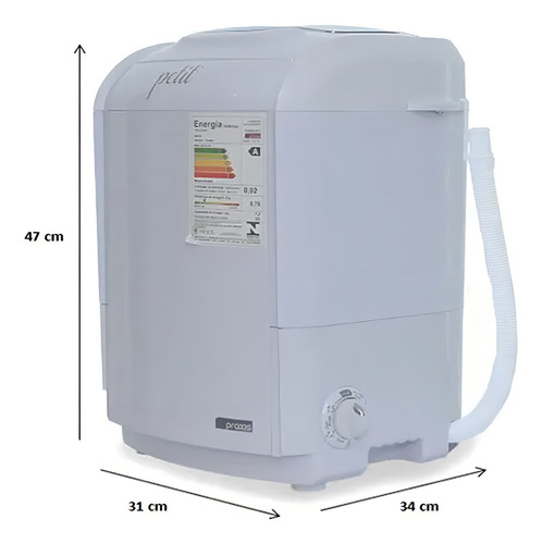 Lavadora Petit de 1,2 kg, 5 programas de lavado Praxis, color negro, 220 V