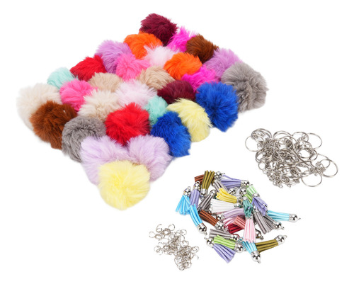 Llaveros Puff Ball Multicolores, Juego De 30 Accesorios Para