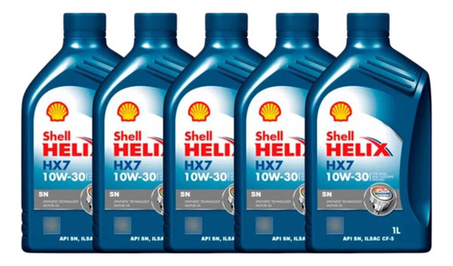 Kit 5l Óleo De Motor Shell Helix Hx7 10w30 Semi Sintético