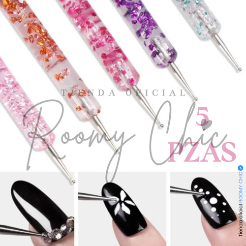Kit De 5 Pinceles Silicon 5 Punteros Para Arte De Las Uñas
