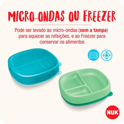 Kit 2 Pratos Infantil Com Divisória Tampa E Ventosa - Nuk