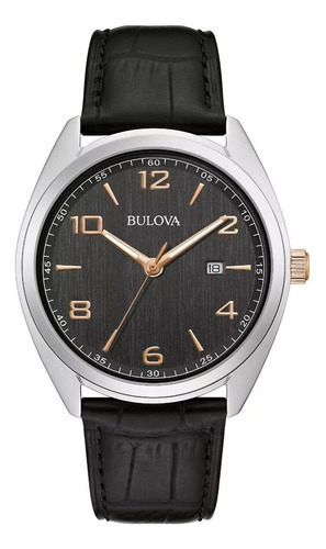 Reloj Bulova Classic 98b367 Original Para Hombre E-watch Color de la correa Negro Color del bisel Plateado Color del fondo Negro