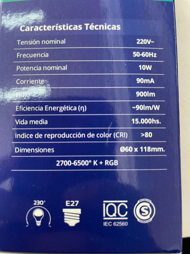 Lámpara Led Wifi E27 10w Rgb Luz Fria Luz Calida Smart Life