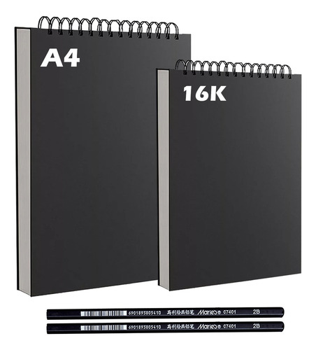 Set De 2pcs Cuaderno Dibujo O Papel Para Acuarelacon Lápiz Color Negro