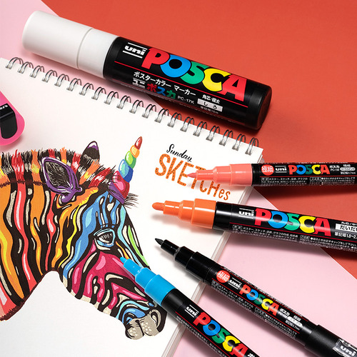 Set De 5 Rotuladores Posca Pens Uni Con Pintura Acrílica Neg