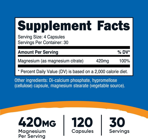 Nutricost Magnesium Citrate Citrato De Magnesio 120 Cáps