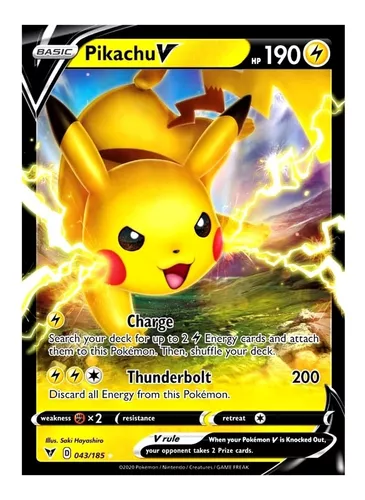 Carta Pokemon Pikachu V + 30 Cartas Vmax V Aliados Gx Shiny