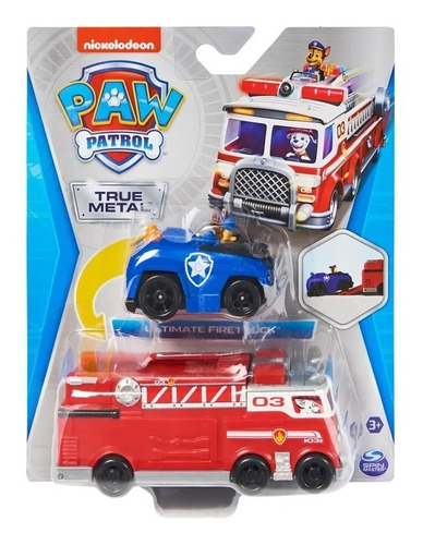 Camión Paw Patrol Ultimate Firetruck Metal Marshall Y Chase Color Azul Y Rojo