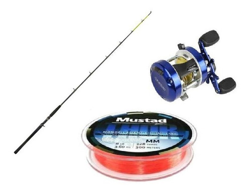 Combo Caña Embarcado + Reel Rotativo Marine Sports + Nylon