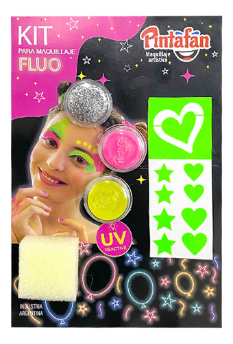 Kit Maquillaje 2 Pinturas Brillo Oscuridad Stencil Fluo Uv