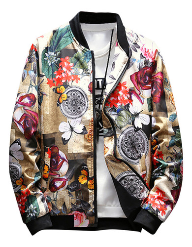 Chaqueta Con Cuello Alto Y Estampado Retro Con Cremallera Pa