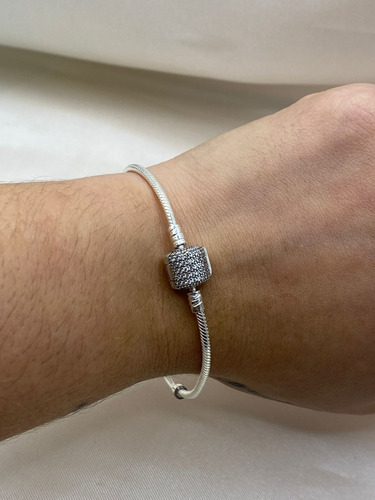 Pulseira Berloques Prata 925 Prateado C Brinde Com Garantia Prateado 18 Cm 18 Cm