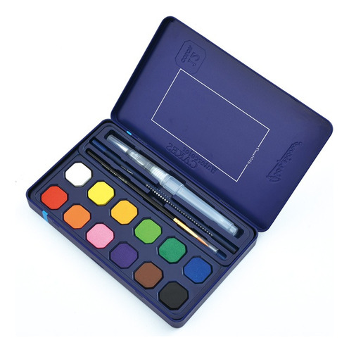 Kit De 12 Colores Pintura Acuarela Pastilla Caja Metalizada