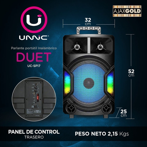 Imagen 5 de 7 de Parlante Unnic Soundflow Duet UC-SP17 portátil con bluetooth negro 220V