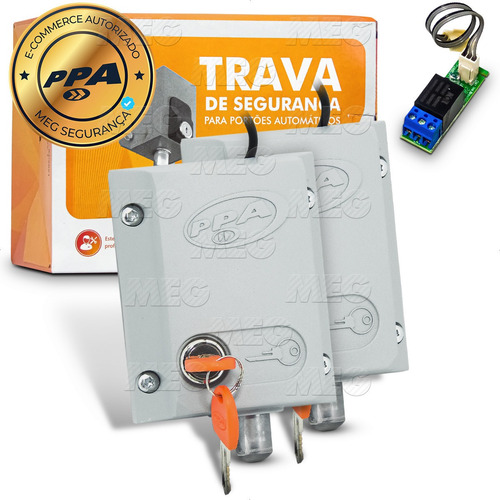 Kit 2 Travas Elétrica Dog + Módulo Relé Ppa P/ Portão Eletrô