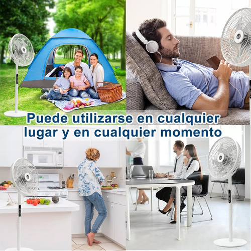 Ventilador Solar 16 Recargable De Batería Grande Silencioso Con 5 Aspas Y Usb,35000mah Ventilador Solar Recargable Con Control Remoto,Ventiladores De Piso Ajustable 16in Con Remoto 3 Vel,Blanco