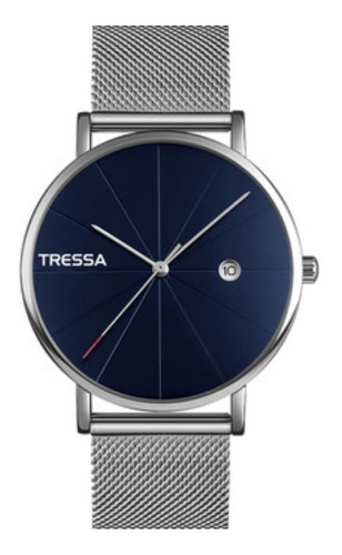 Reloj Tressa Malla Tejida Fondo Azul Acero Mod Penty